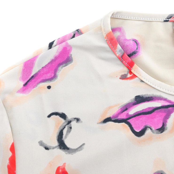 Chanel Lipstick Cropped T-shirt Top White #44