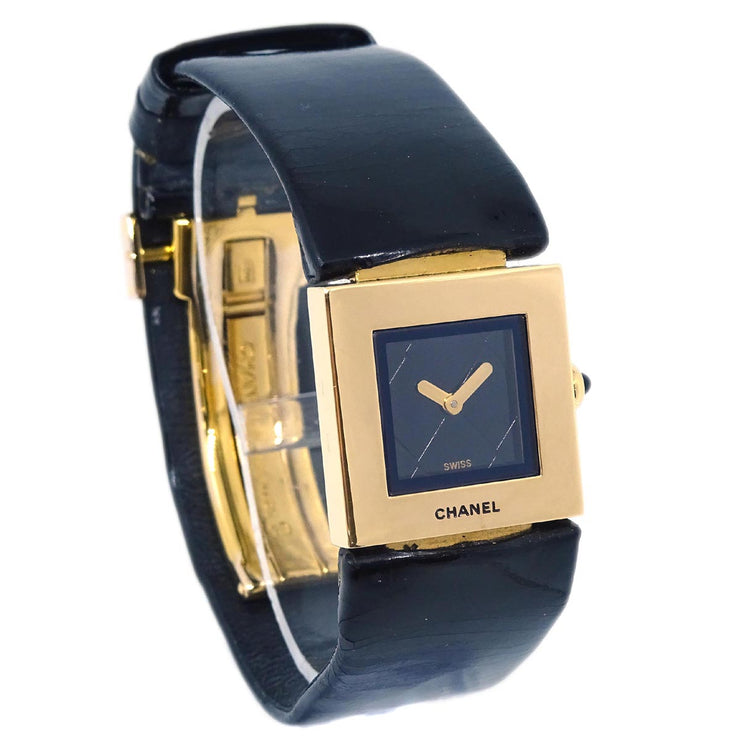 Chanel Matelasse Watch 18KYG Black