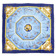 Hermes Scarf Carre 90 Retour de Peche Blue Small Good