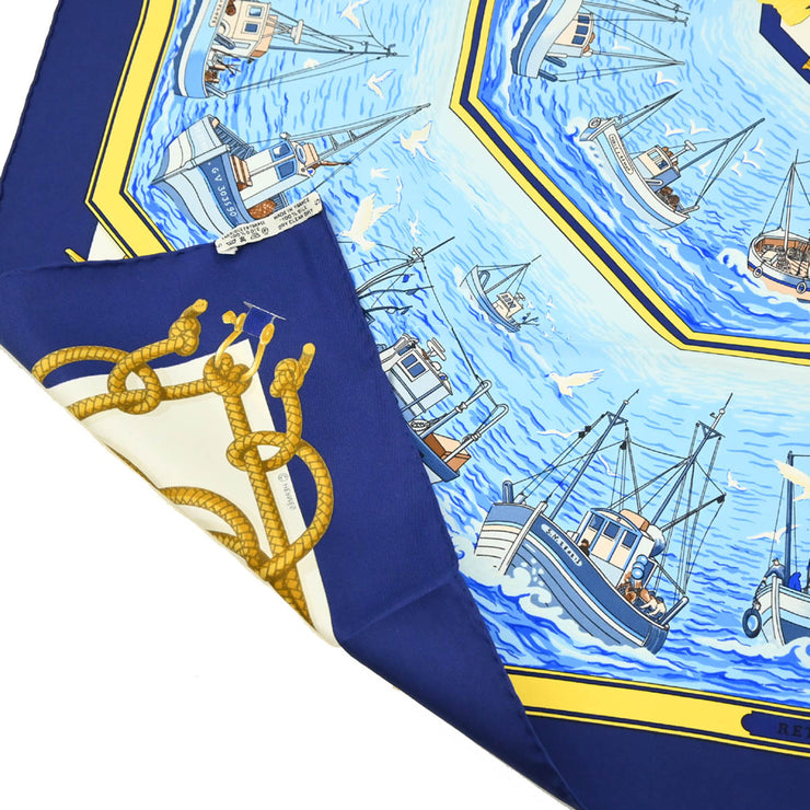 Hermes Scarf Carre 90 Retour de Peche Blue Small Good