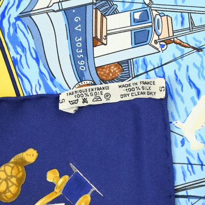 Hermes Scarf Carre 90 Retour de Peche Blue Small Good