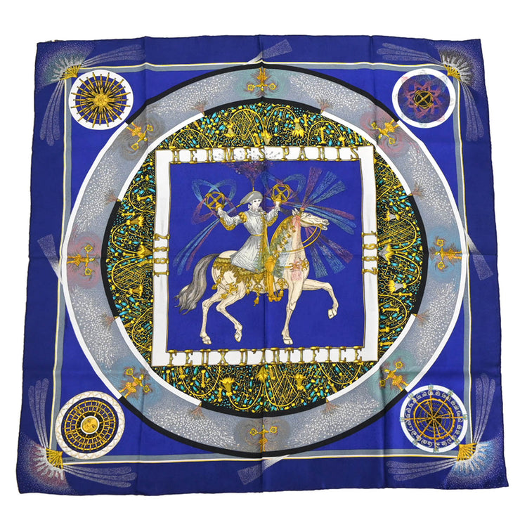 Hermes Scarf Carre 90 D'artifice Navy Small Good