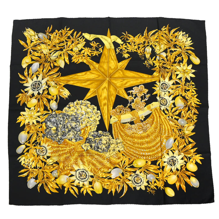 Hermes Scarf Carre 90 Passiflores Black Small Good