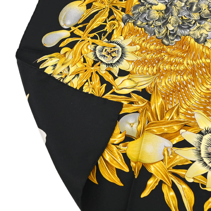 Hermes Scarf Carre 90 Passiflores Black Small Good