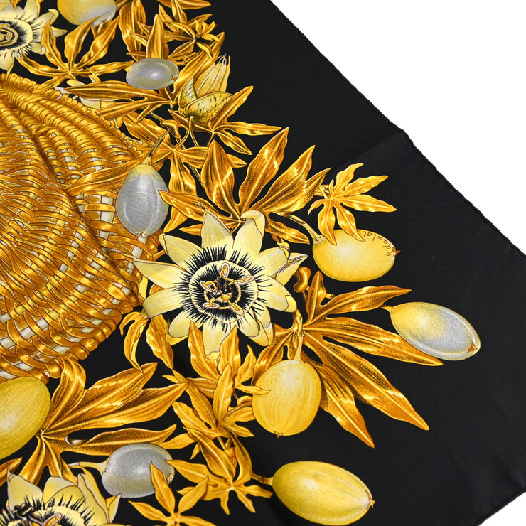 Hermes Scarf Carre 90 Passiflores Black Small Good