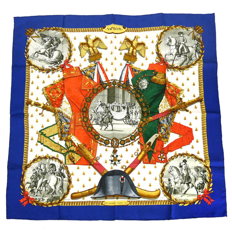 Hermes Scarf Carre 90 Napoleon Blue Small Good