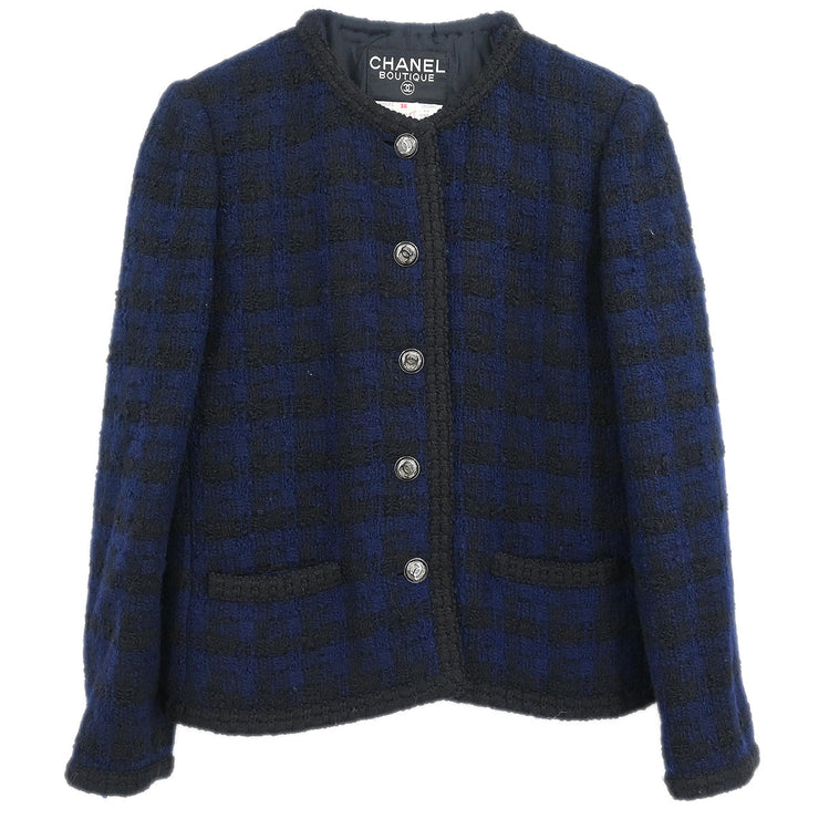 Chanel Single Breasted Collarless Jacket Navy #36