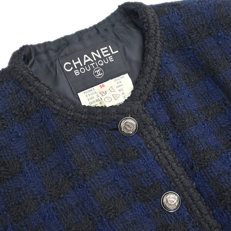 Chanel Single Breasted Collarless Jacket Navy #36