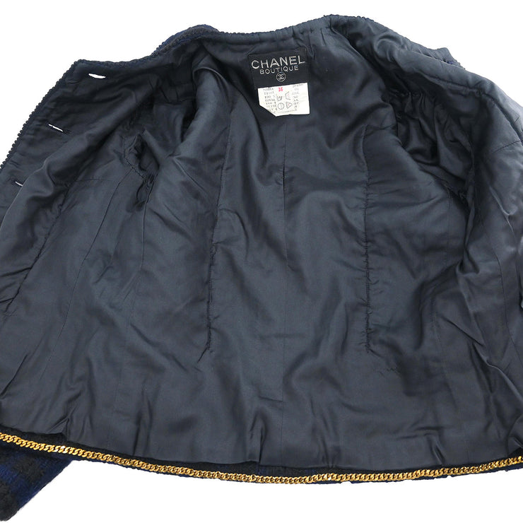 Chanel Single Breasted Collarless Jacket Navy #36