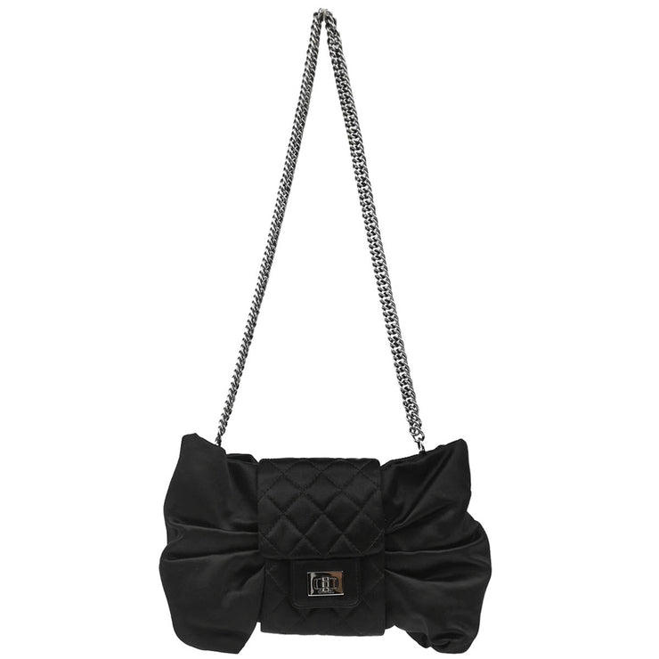 Chanel 2006-2008 Black Satin Bow Shoulder Bag