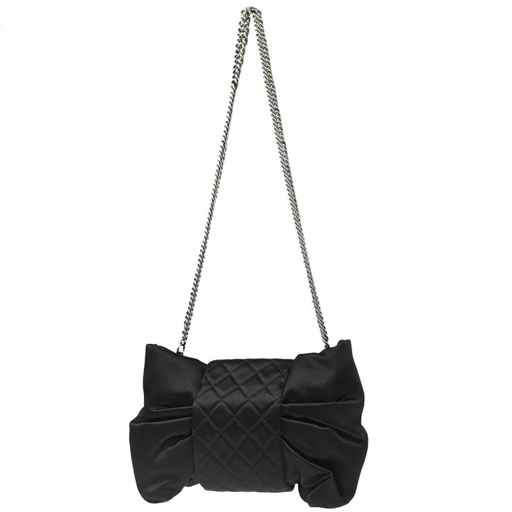 Chanel 2006-2008 Black Satin Bow Shoulder Bag