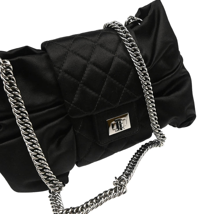 Chanel 2006-2008 Black Satin Bow Shoulder Bag
