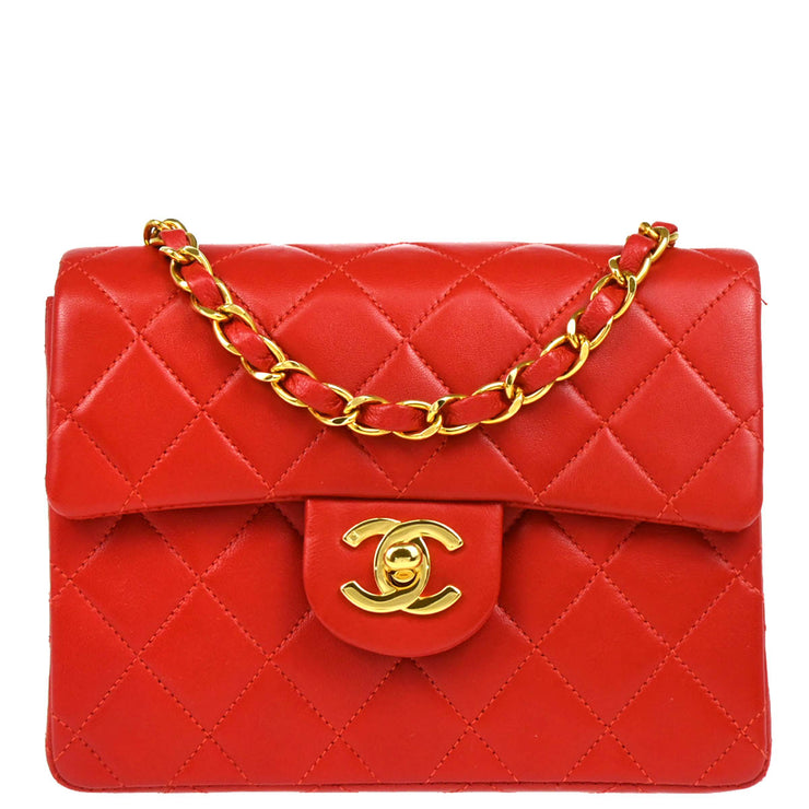 Chanel 1997-1999 Red Lambskin Mini Classic Square Flap Shoulder Bag 17