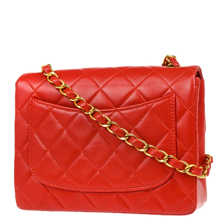 Chanel 1997-1999 Red Lambskin Mini Classic Square Flap Shoulder Bag 17