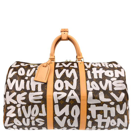 Louis Vuitton 2001 White Monogram Graffiti Keepall 50 Duffle Bag M92197