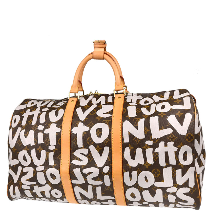 Louis Vuitton 2001 White Monogram Graffiti Keepall 50 Duffle Bag M92197