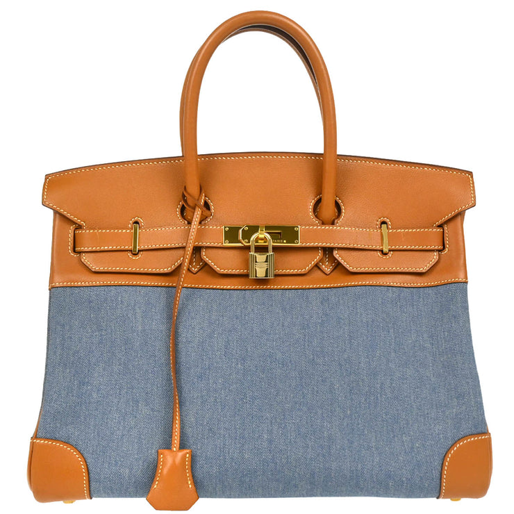 Hermes * 1998 Blue Denim Birkin 35 Handbag