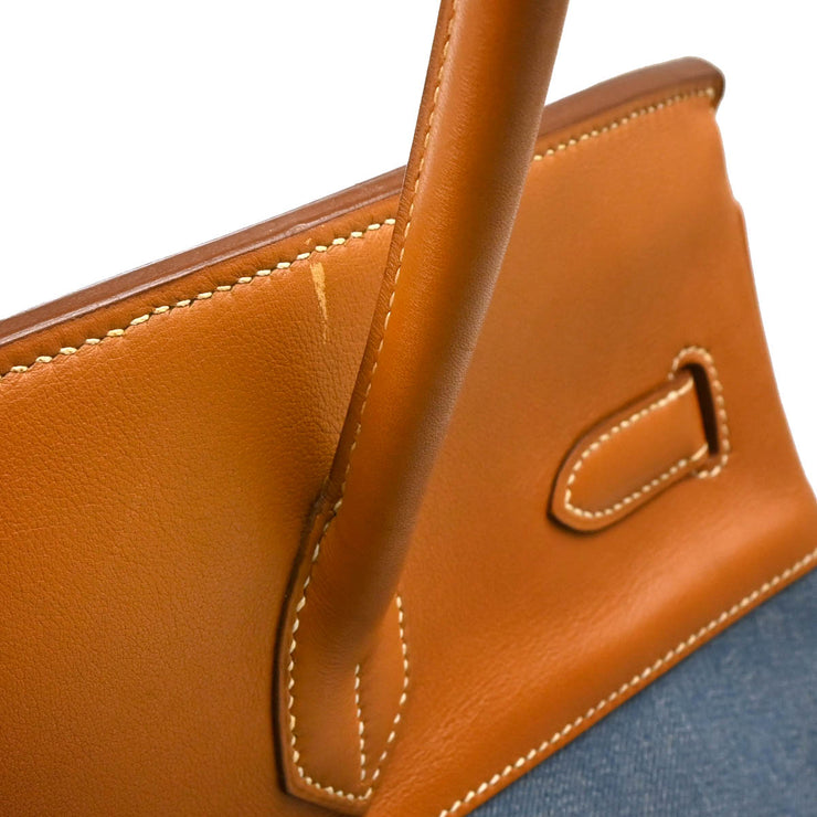 Hermes * 1998 Blue Denim Birkin 35 Handbag