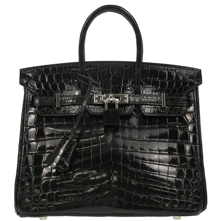Hermes * 2005 Black Niloticus Crocodile Birkin 25 Handbag