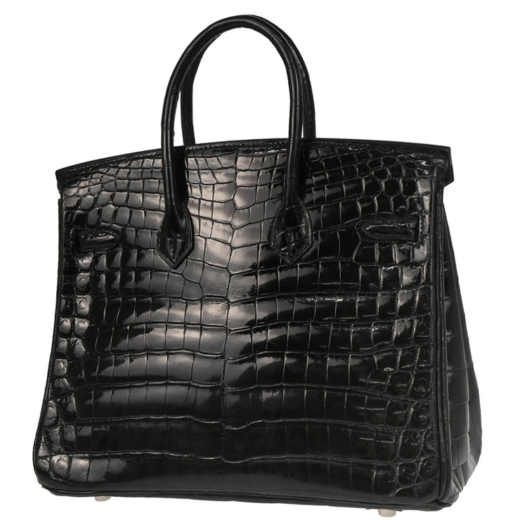 Hermes * 2005 Black Niloticus Crocodile Birkin 25 Handbag