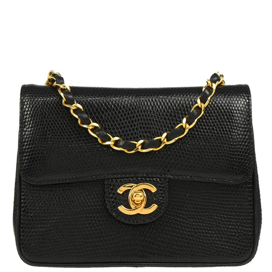 Chanel * 1989-1991 Black Lizard Shoulder Bag