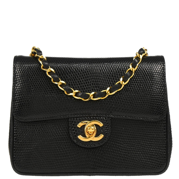 Chanel * 1989-1991 Black Lizard Shoulder Bag