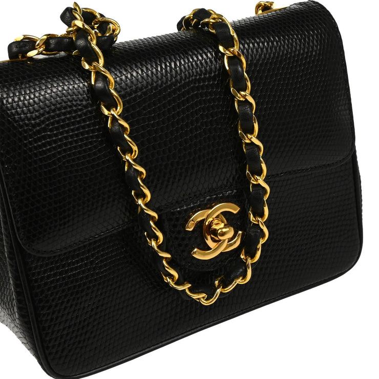 Chanel * 1989-1991 Black Lizard Shoulder Bag