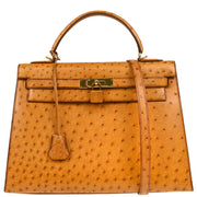 Hermes * 1987 Chestnut Ostrich Kelly 32 Sellier 2way Shoulder Handbag