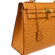 Hermes * 1987 Chestnut Ostrich Kelly 32 Sellier 2way Shoulder Handbag
