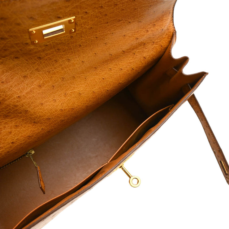 Hermes * 1987 Chestnut Ostrich Kelly 32 Sellier 2way Shoulder Handbag