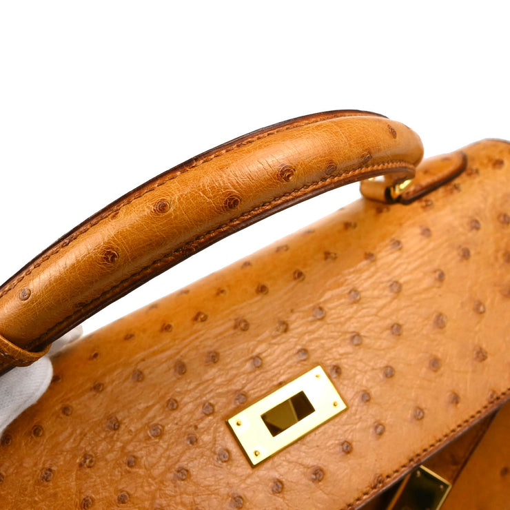 Hermes * 1987 Chestnut Ostrich Kelly 32 Sellier 2way Shoulder Handbag