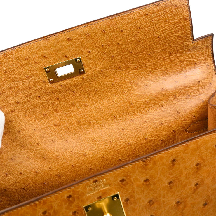 Hermes * 1987 Chestnut Ostrich Kelly 32 Sellier 2way Shoulder Handbag
