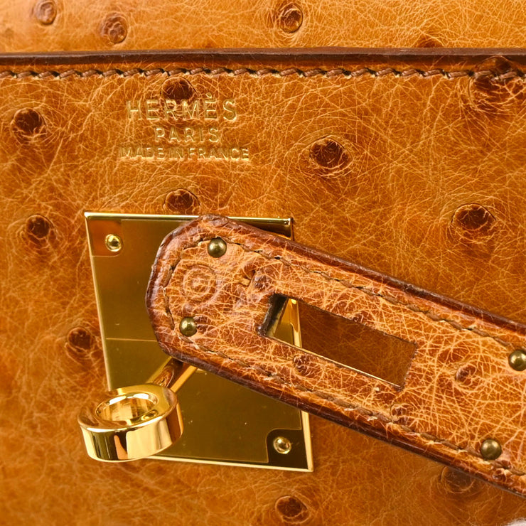 Hermes * 1987 Chestnut Ostrich Kelly 32 Sellier 2way Shoulder Handbag
