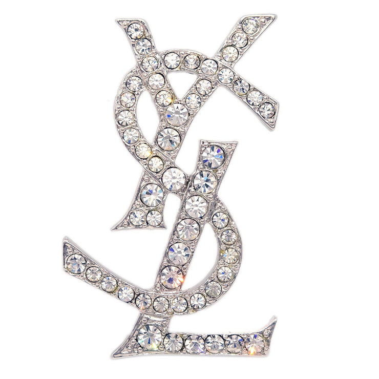 Yves Saint Laurent Brooch Pin Rhinestone Silver