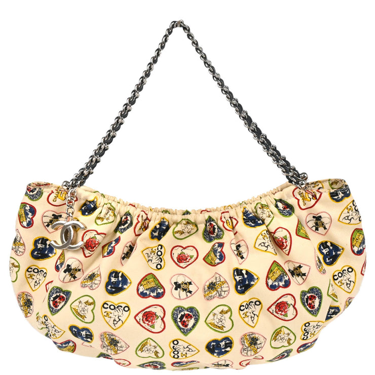 Chanel White Canvas Valentine Chain Handbag