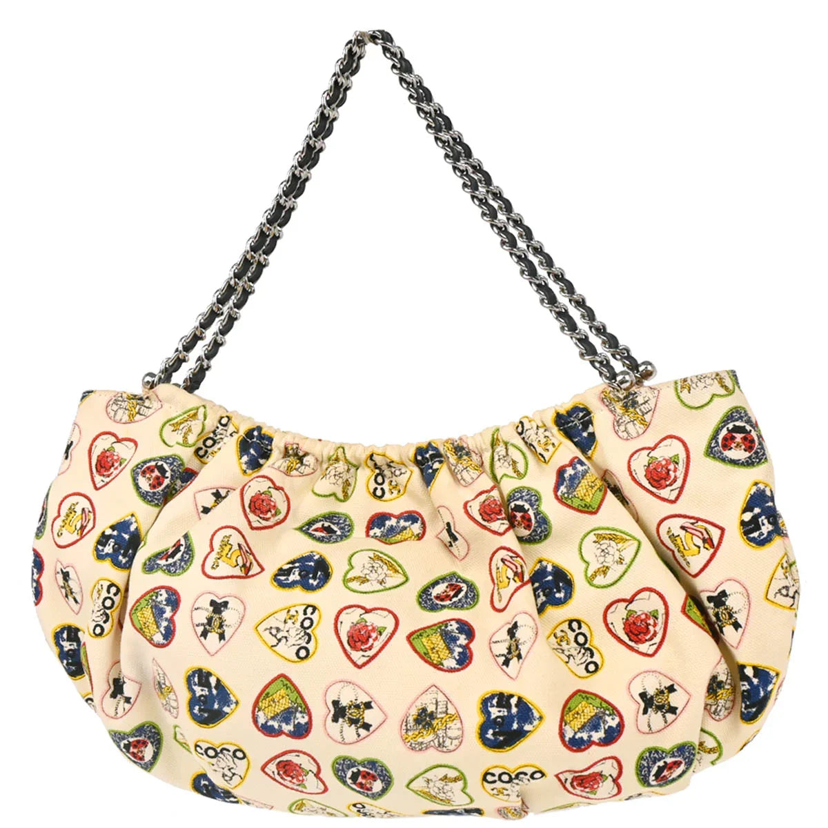 Chanel White Canvas Valentine Chain Handbag