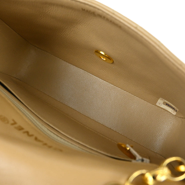 Chanel Beige Lambskin Single Flap Shoulder Bag