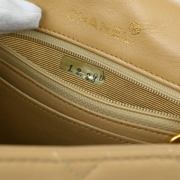 Chanel Beige Lambskin Single Flap Shoulder Bag