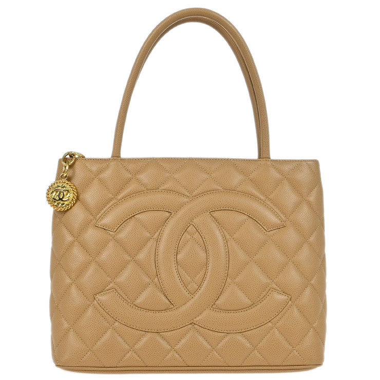 Chanel Beige Caviar Medallion Tote Handbag