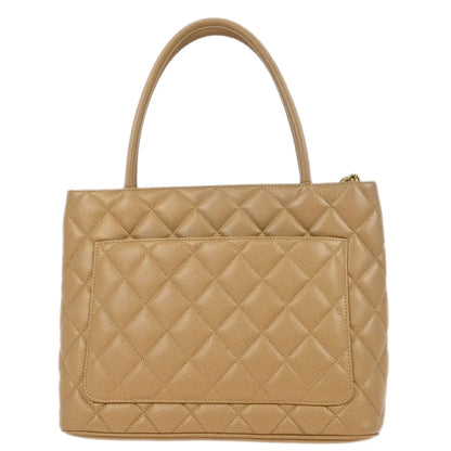 Chanel 2003-2004 Beige Caviar Medallion Tote Handbag