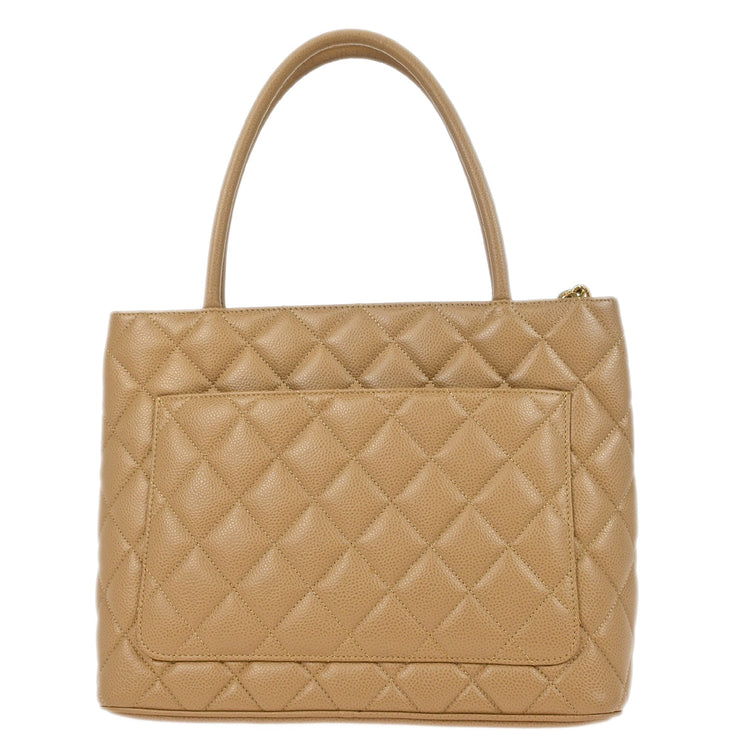 Chanel Beige Caviar Medallion Tote Handbag