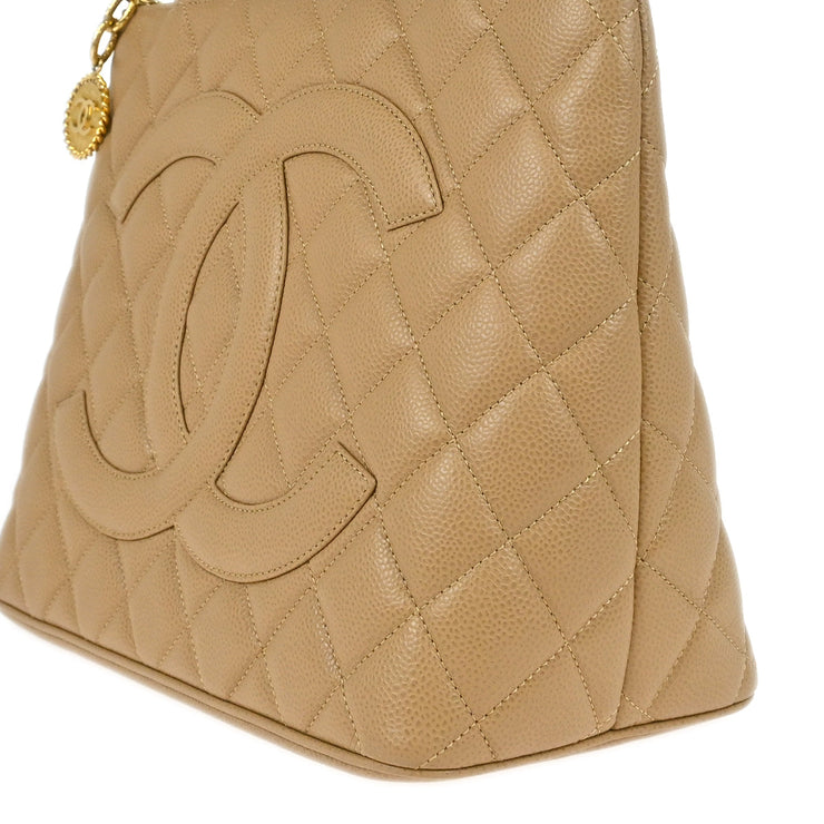 Chanel Beige Caviar Medallion Tote Handbag