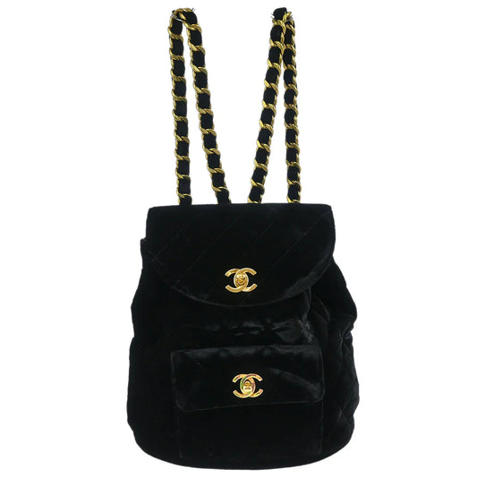Chanel 1994-1996 Black Velvet Large Duma Backpack