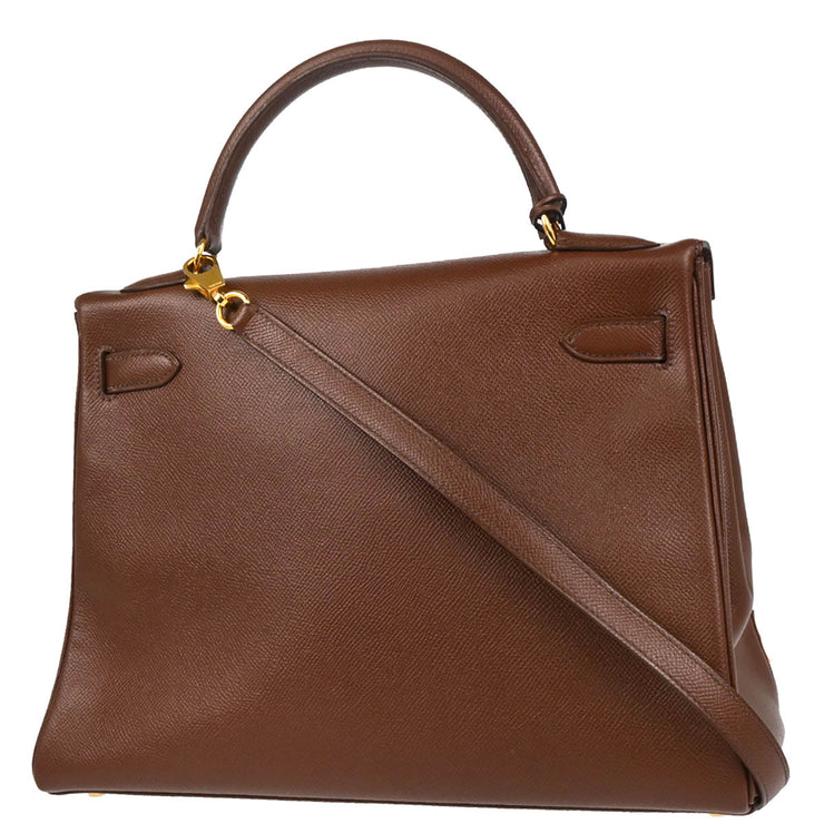 Hermes Marron Fonce Courchevel Kelly 32 Retourne 2way Shoulder Handbag