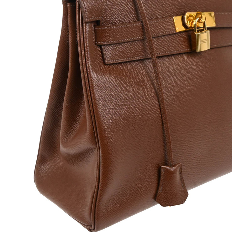 Hermes Marron Fonce Courchevel Kelly 32 Retourne 2way Shoulder Handbag