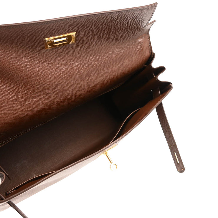 Hermes Marron Fonce Courchevel Kelly 32 Retourne 2way Shoulder Handbag