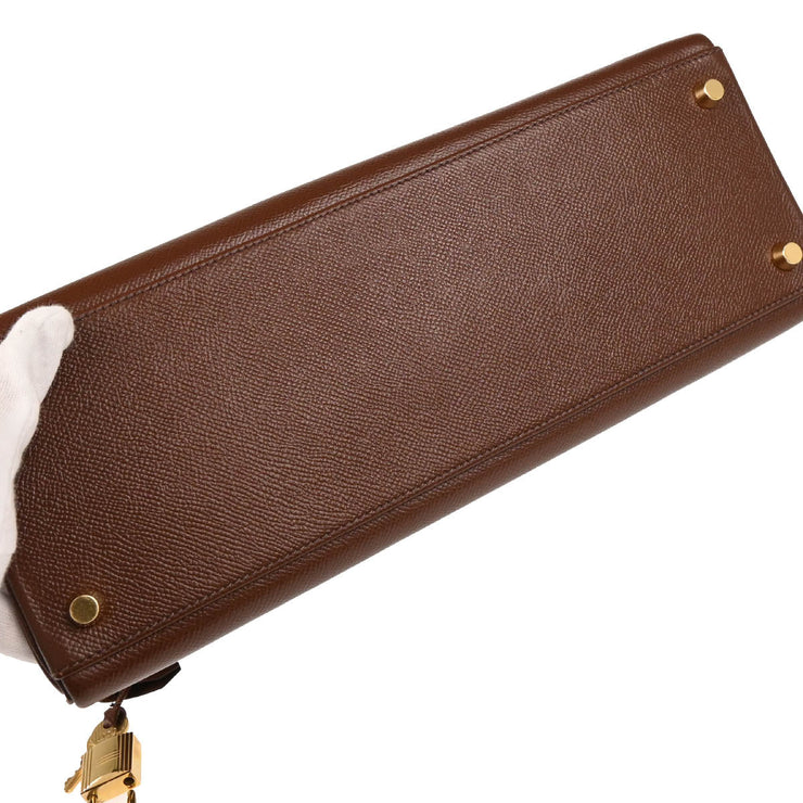 Hermes Marron Fonce Courchevel Kelly 32 Retourne 2way Shoulder Handbag