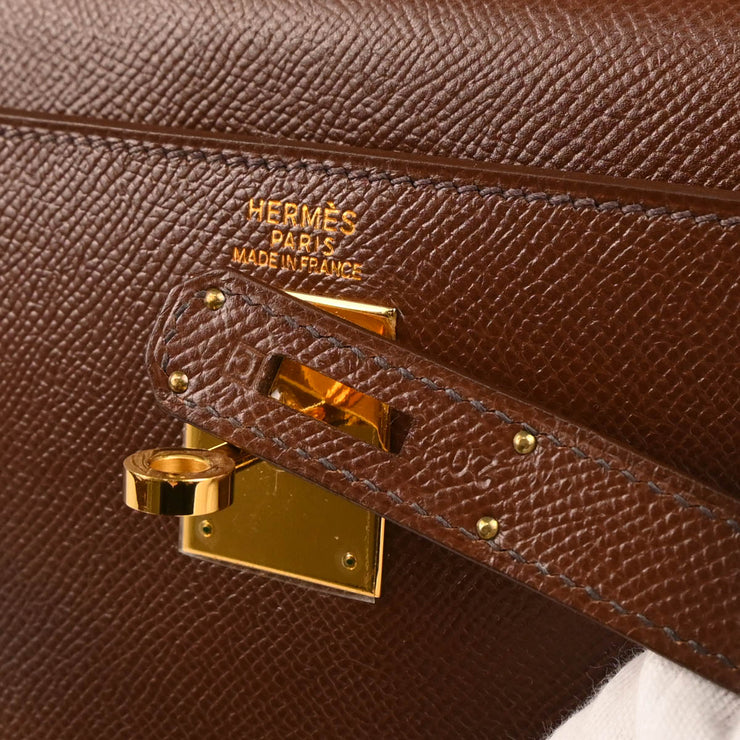 Hermes Marron Fonce Courchevel Kelly 32 Retourne 2way Shoulder Handbag