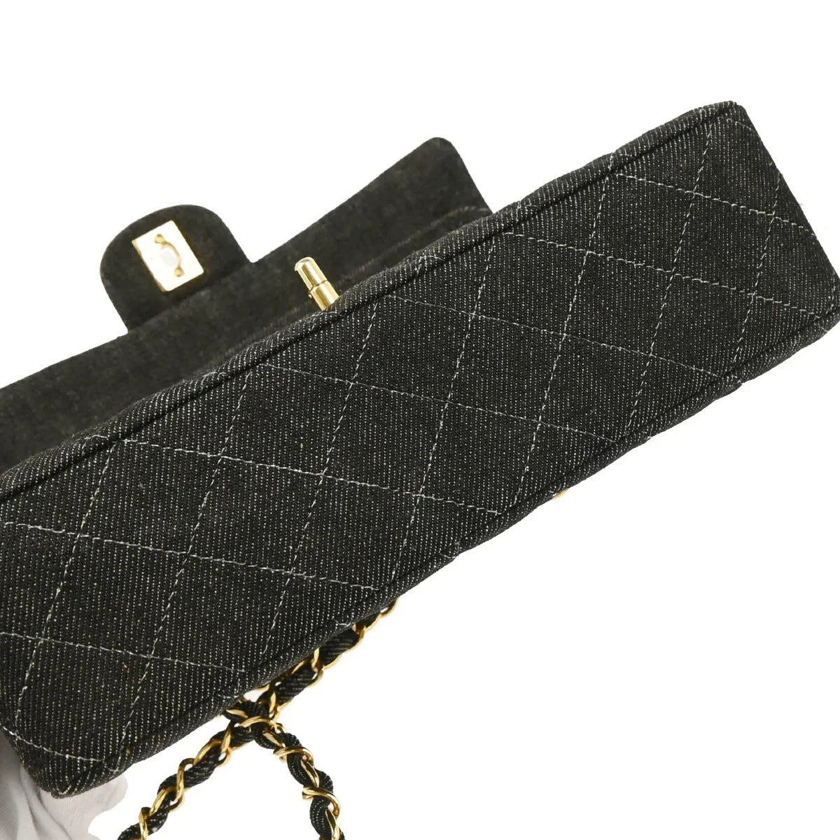 Chanel 1997-1999 Black Denim Medium Classic Double Flap Shoulder Bag