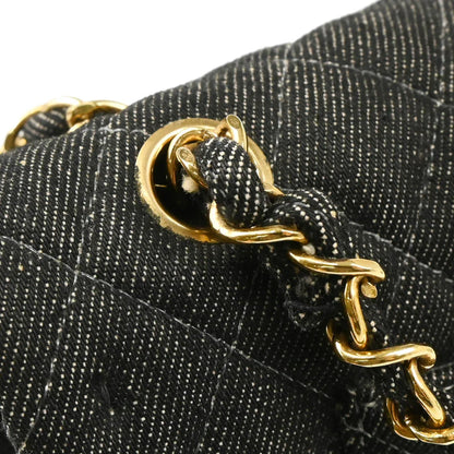 Chanel 1997-1999 Black Denim Medium Classic Double Flap Shoulder Bag